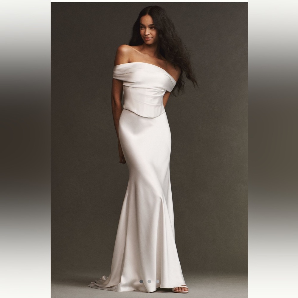 Watters 2-Piece Ivory Off-Shoulder Satin Dress